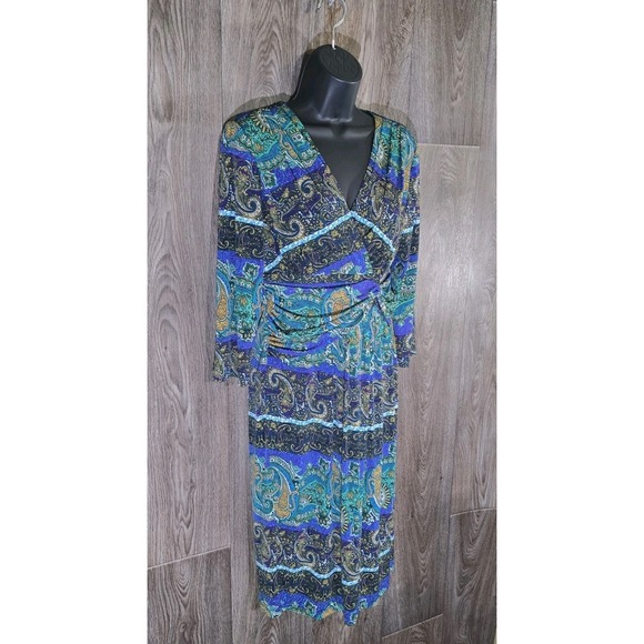 Julian Taylor Dresses & Skirts - Julian Taylor NEW YORK Paisley Midi Dress Size 8 Blue Green Black‎ Long Sleeve